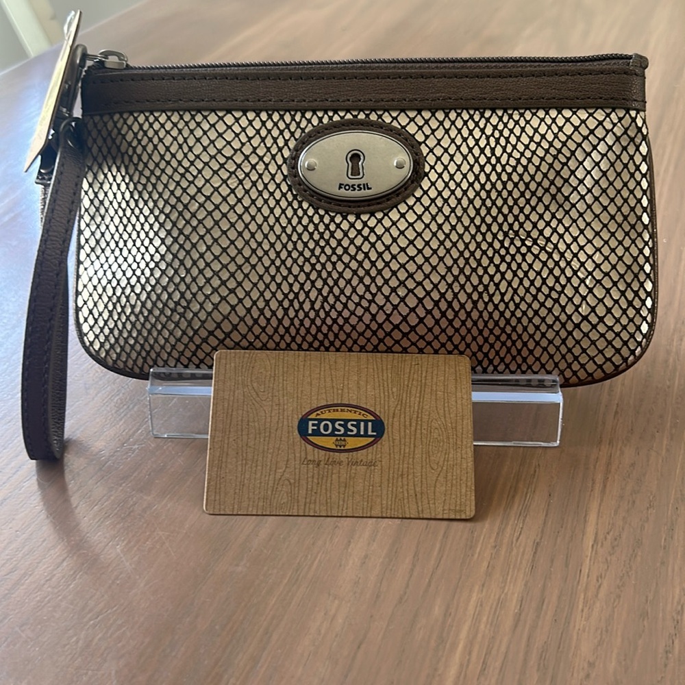 Fossil New Perfect Wristlet Metallic Leather Snake Skin Print